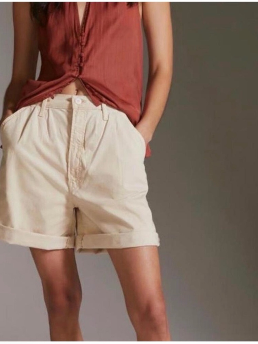 MOTHER Wide Leg Shorts- The Pleated Catch All Short- Ivory/Cream- 28- Bermuda